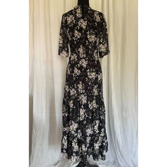 Code X Mode Ruffle Mock Neck Smocked Floral Midi Dress Feminine Boho Flowy Fairy - Picture 3 of 7